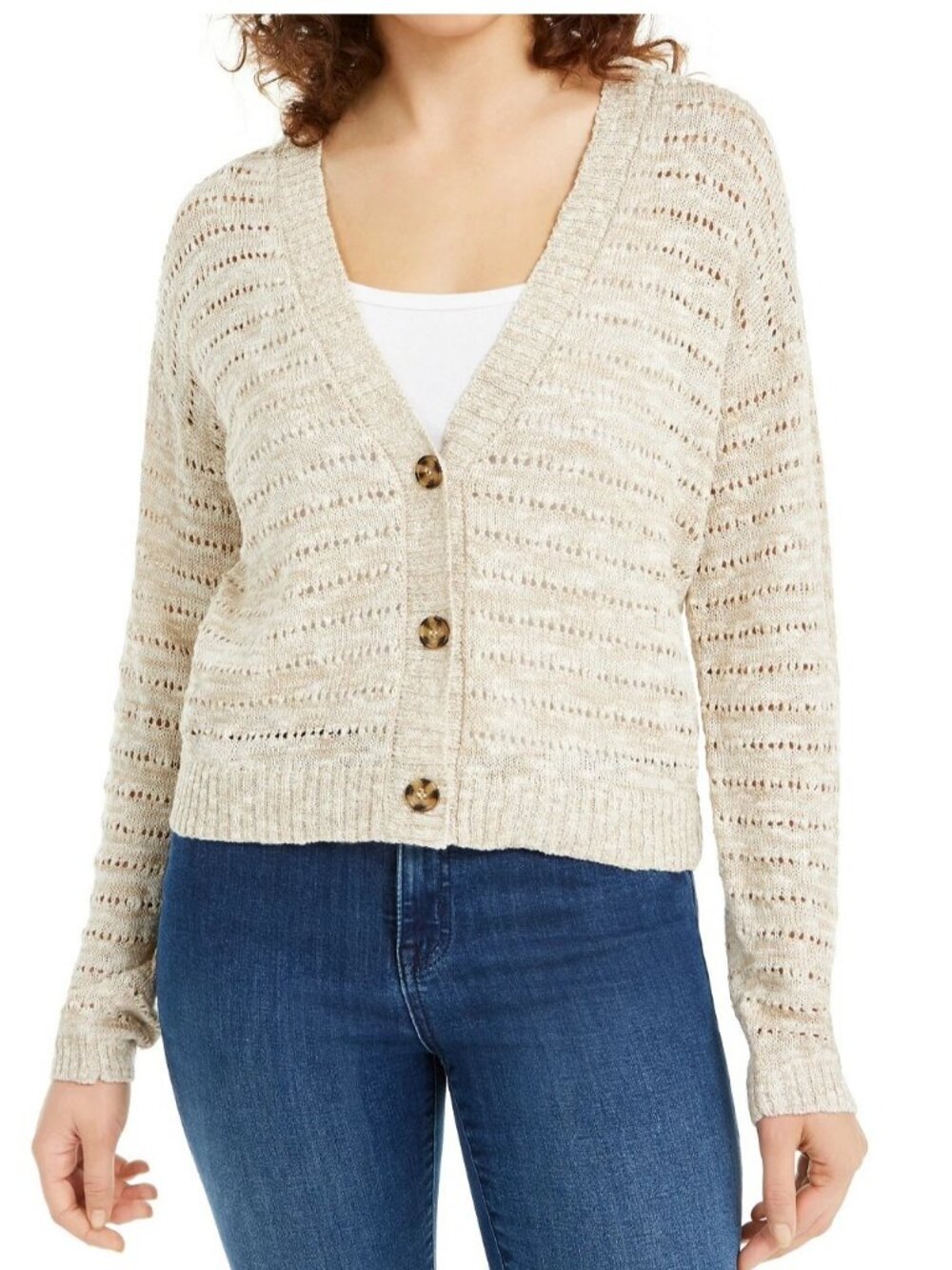 Hooked Up by IOT Juniors' Button-Front Cardigan Sweater, Straw Hat Beige